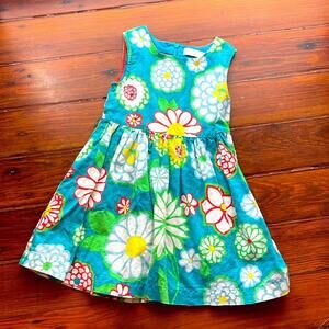 Mini Boden cotton linen blend fit & flare flora print sleeveless dress sz 4-5Y